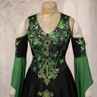 Image 2 of Celtic gothic ivy elven dress black green