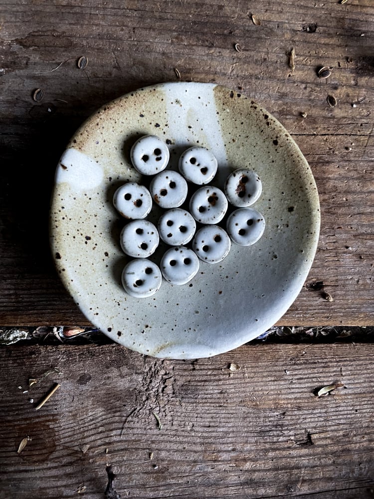 Image of Set of six white hand made stoneware buttons