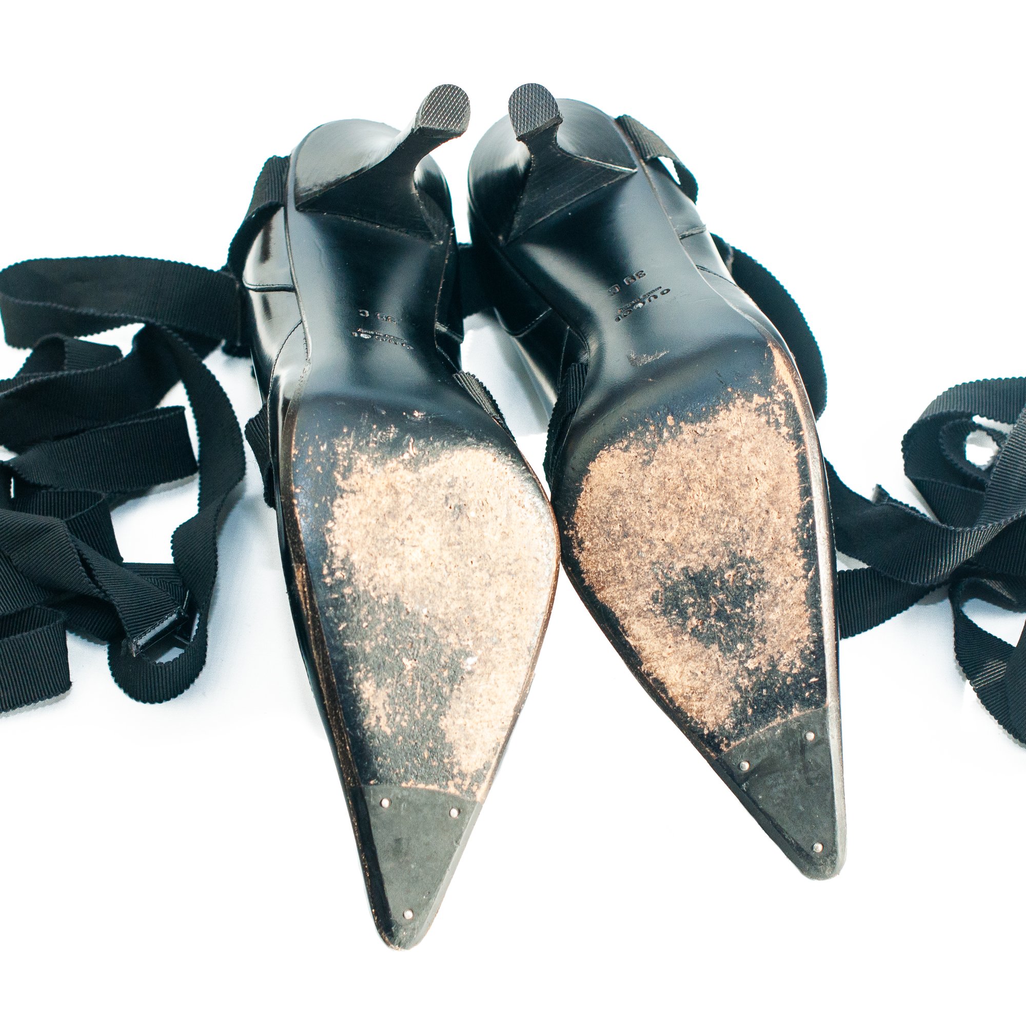 Image of Gucci by Tom Ford 2002 Runway Lace Up Ribbon High Heel Pumps