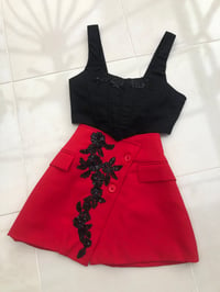Image 2 of Red Embroidery Corset Suit Set