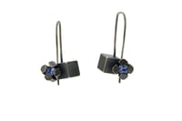 Image 1 of Oxidised sterling silver claw set sapphire and cube earring