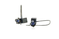Image 3 of Oxidised sterling silver claw set sapphire and cube earring