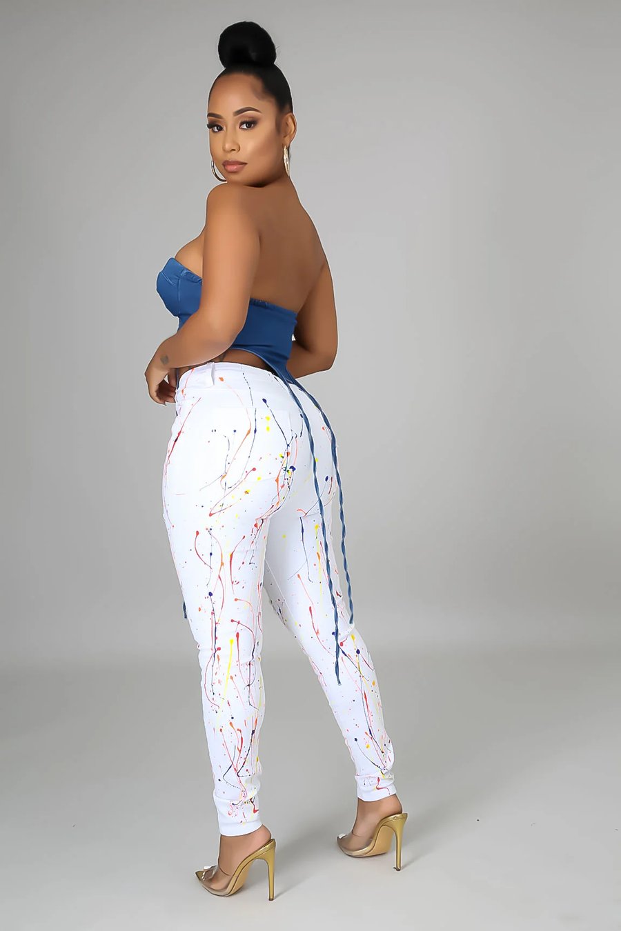 Image of 4PACK PAINT SPLATTER HIGHWAIST JEANS-WHITE