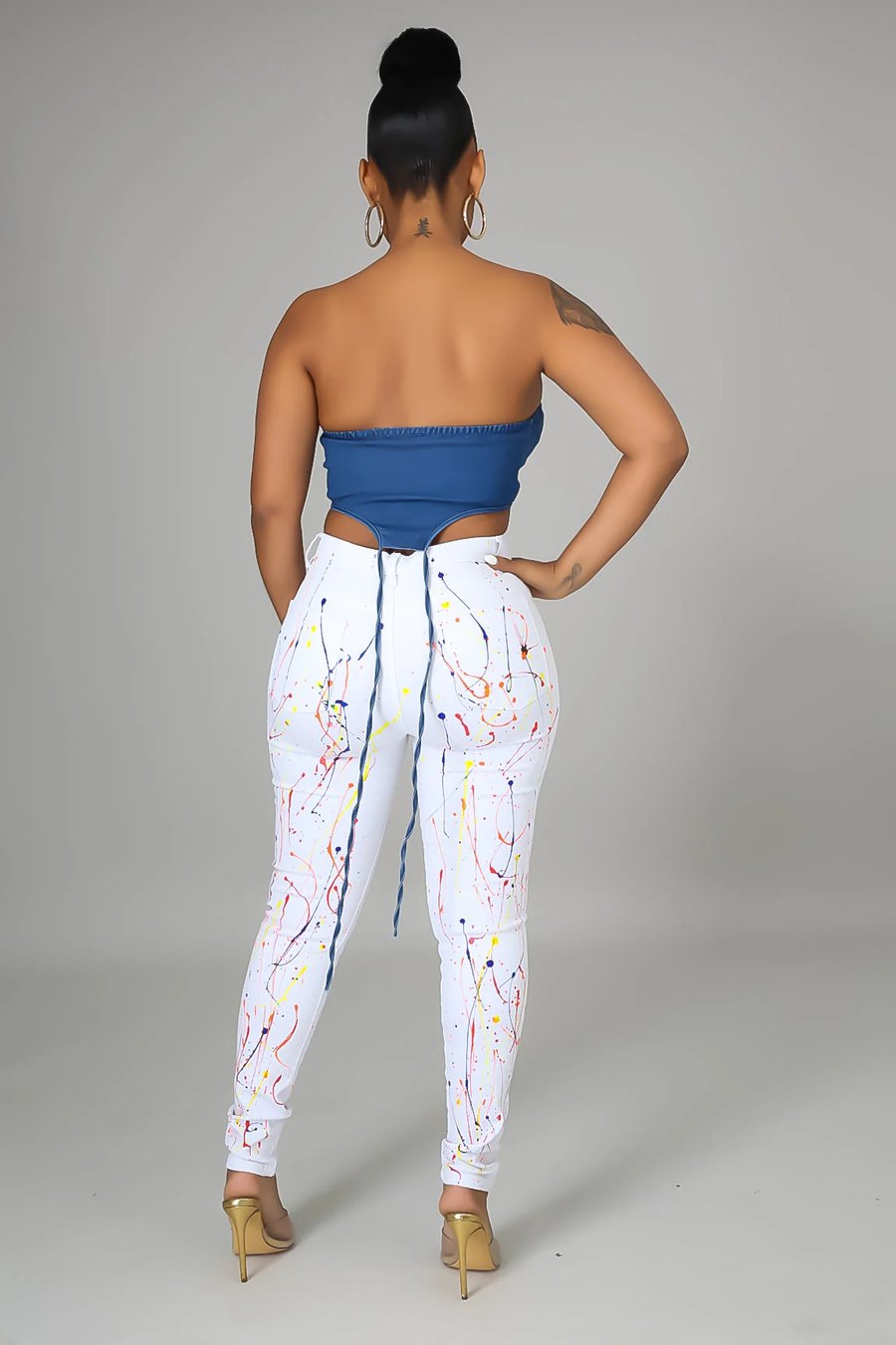 Image of 4PACK PAINT SPLATTER HIGHWAIST JEANS-WHITE