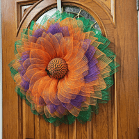 Image 2 of Orange and Purple Sunflower Wreath with Green Leaves