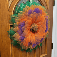 Image 3 of Orange and Purple Sunflower Wreath with Green Leaves