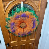 Image 5 of Orange and Purple Sunflower Wreath with Green Leaves