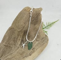 Image 2 of Simple Silver Starfish Bracelet with Frosted Sea Green Seaglass
