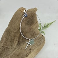 Simple Silver Cross Bracelet with Frosted Turquoise Seaglass