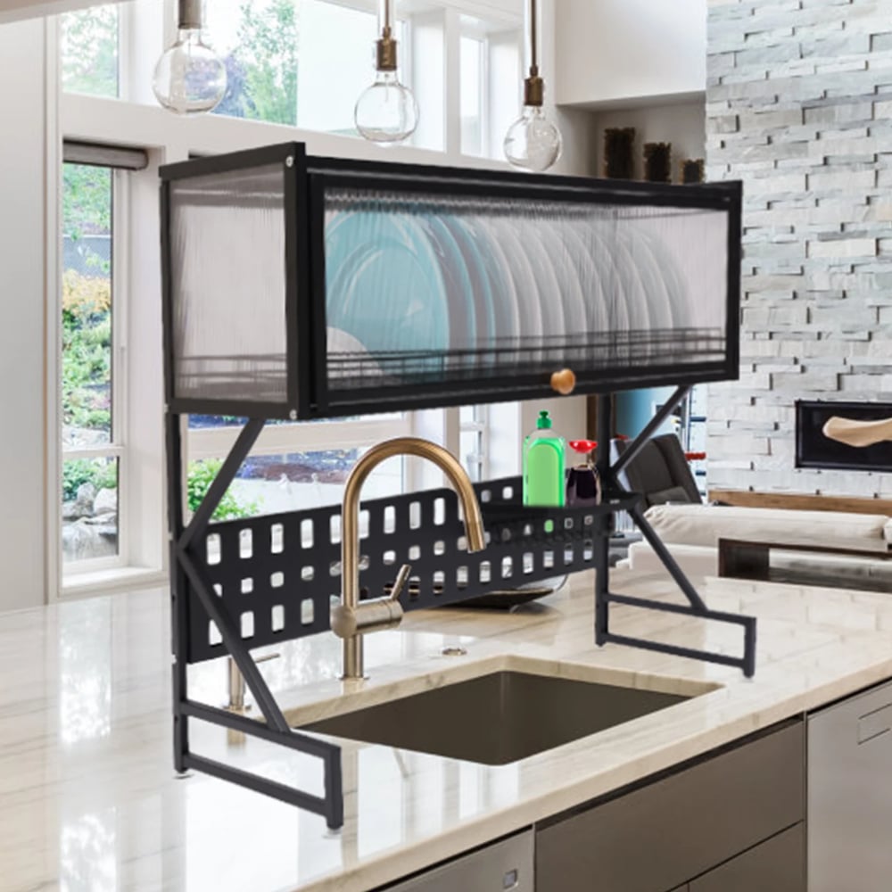 2 Tier Dish Drying Rack Over Sink Shelf Stainless Steel Kitchen Organizer Stand & Space Saver
