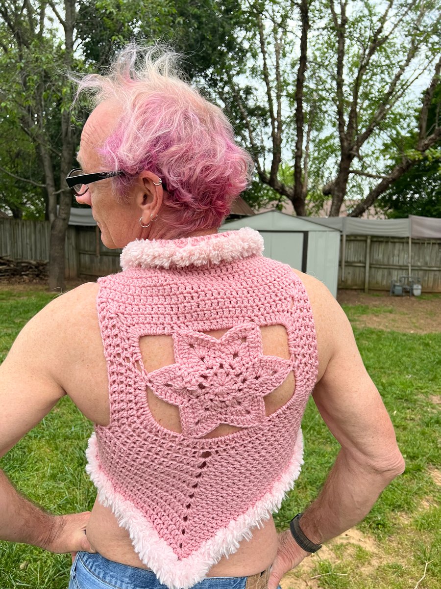 Pink Fuzzy Tie Front Vest (XS/S) | LoveBeav Crochet