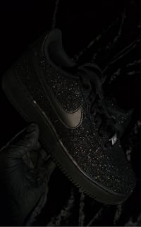 Image 1 of Black Glitter Red Bottom Air Force 1