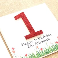 Image 1 of 1st One Birthday Card. Personalised 1st Birthday Card. 