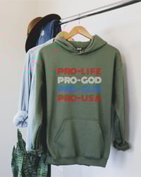Image 6 of Pro - Life, Gun, God, USA Unisex Hoodie from PatriotsCo.com