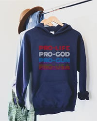 Image 8 of Pro - Life, Gun, God, USA Unisex Hoodie from PatriotsCo.com