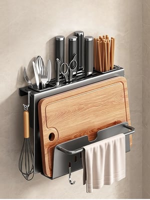 Image of Kitchen Knife Holder Under Cabinet Adhesive Hanging Storage Rack 