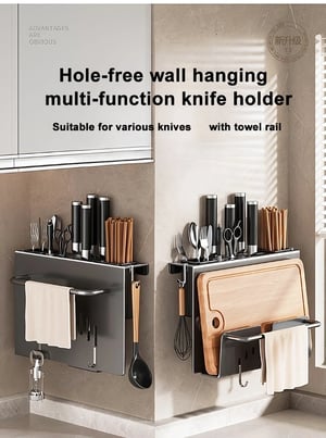 Image of Kitchen Knife Holder Under Cabinet Adhesive Hanging Storage Rack 