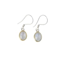 Image 1 of Handmade Tiny Natural Oval Moonstone 8.7x10.7mm Silver Drop Dangle Hook Earrings for Women