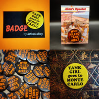 Image 1 of Hand Made 38mm Badges - Who Killed Tank Girl? / Tank Girl Goes To Monte Carlo