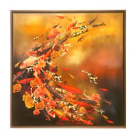 Image 1 of Original Canvas - Koi with Blossoms on Ochre/Copper