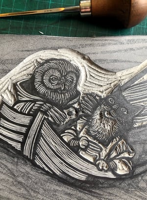 'The Owl and the Pussycat' linocut print