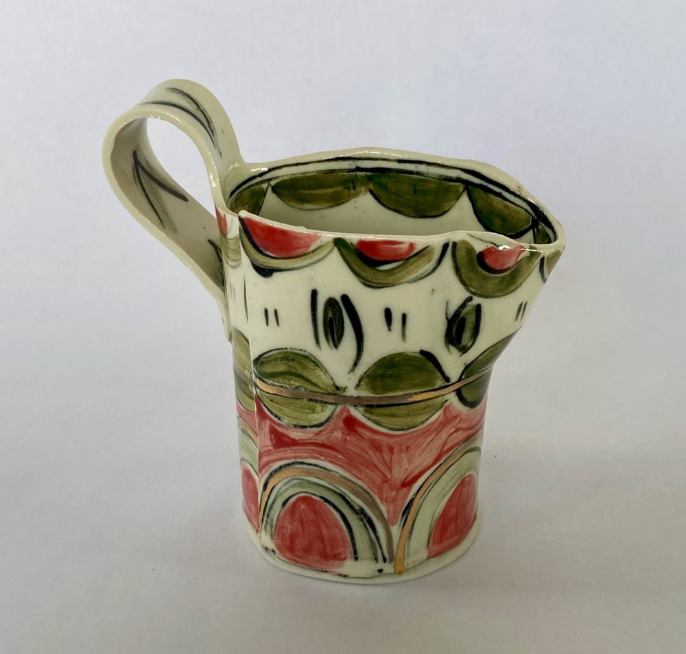 Image of Small jug and bowl pink green and gold