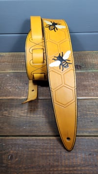 Image 1 of Yellow Leather Bee Guitar Strap