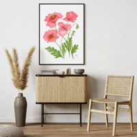 Image 1 of Coral Watercolour Poppies- poster print