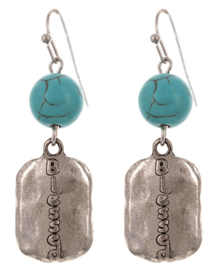 Image of BLESSED (SILVER) Natural Stone Metal Dangle Earring Set