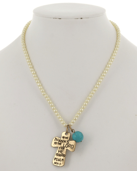 Image of Pearl w/Cross Pendant Necklace
