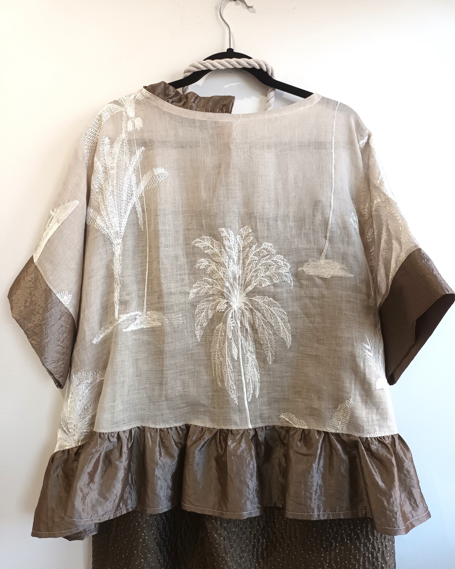 Image of oversized embroidered linen top