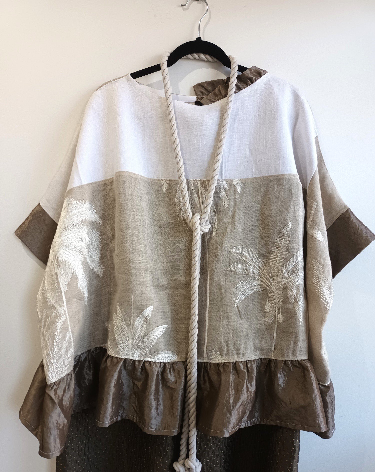 Image of oversized embroidered linen top