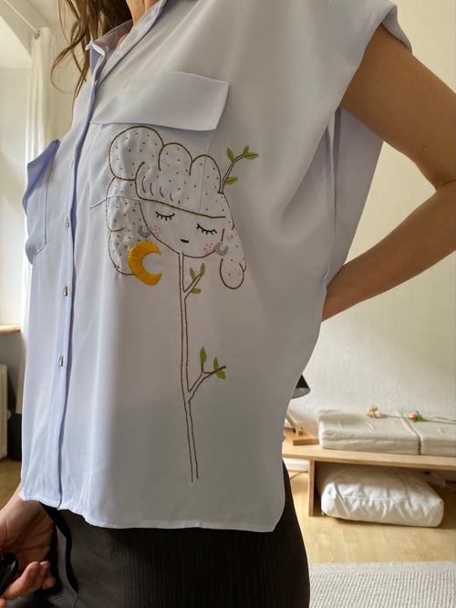 Image of Treegirl / Old collection Damaja - hand embroidered button up shirt, upcycled, one of a kind