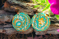 Image 3 of Acrylic Pour Jewelry | Wooden Mismatched Tribal Fusion Aesthetic Earrings |  Blue Bohemian