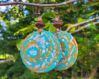 Image 1 of Acrylic Pour Jewelry | Wooden Mismatched Tribal Fusion Aesthetic Earrings |  Blue Bohemian