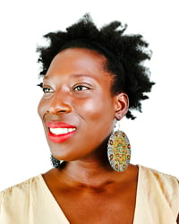 Image 5 of Oversized, Mandala Front Back Earrings, African Jewelry For Women. Chunky Hoops, Wooden Ethnic
