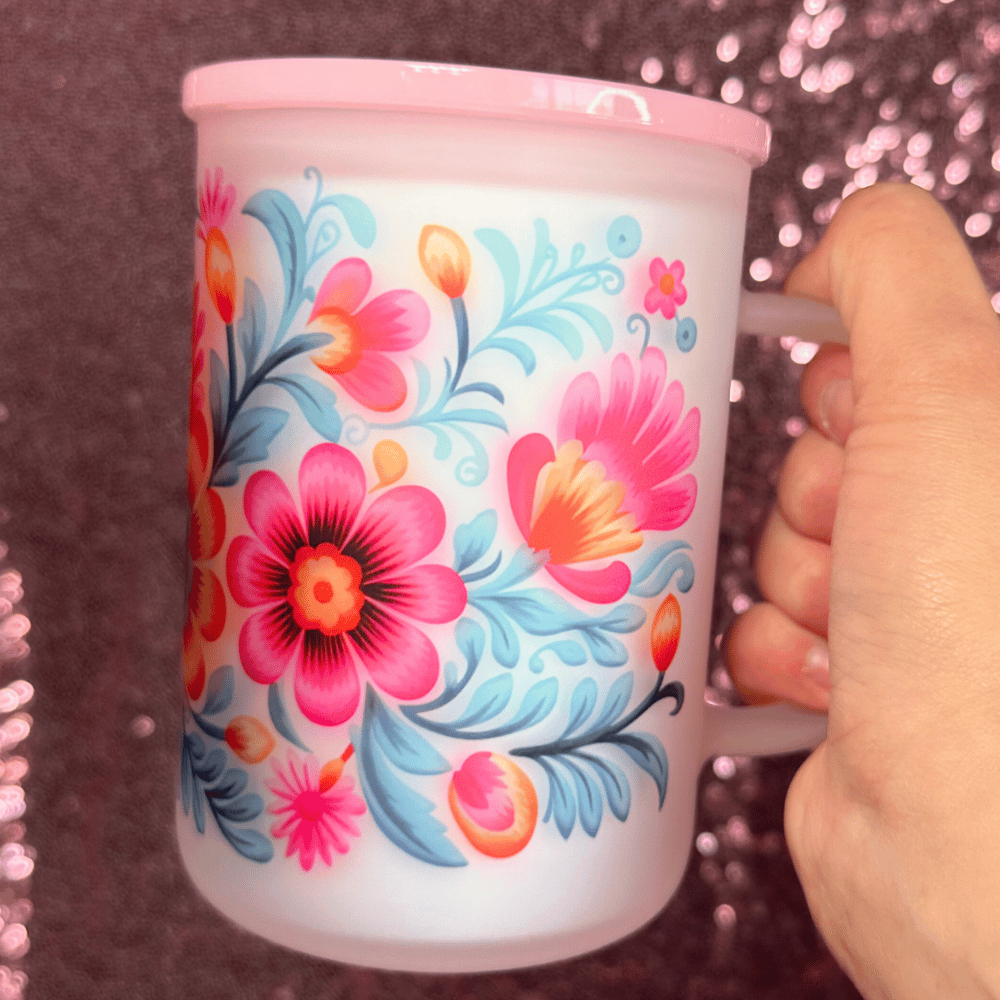 Image of Floral 17oz Glass Mug💐💖