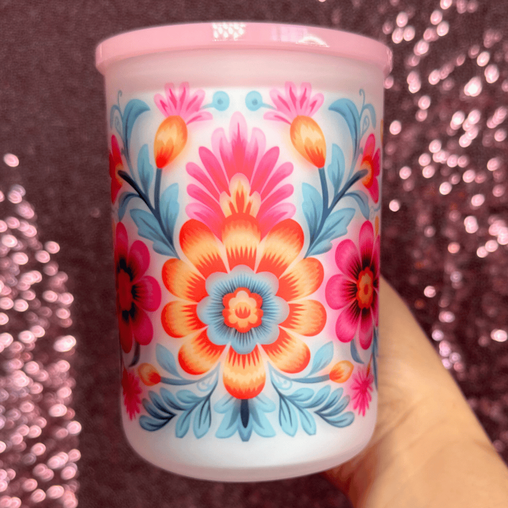 Image of Floral 17oz Glass Mug💐💖