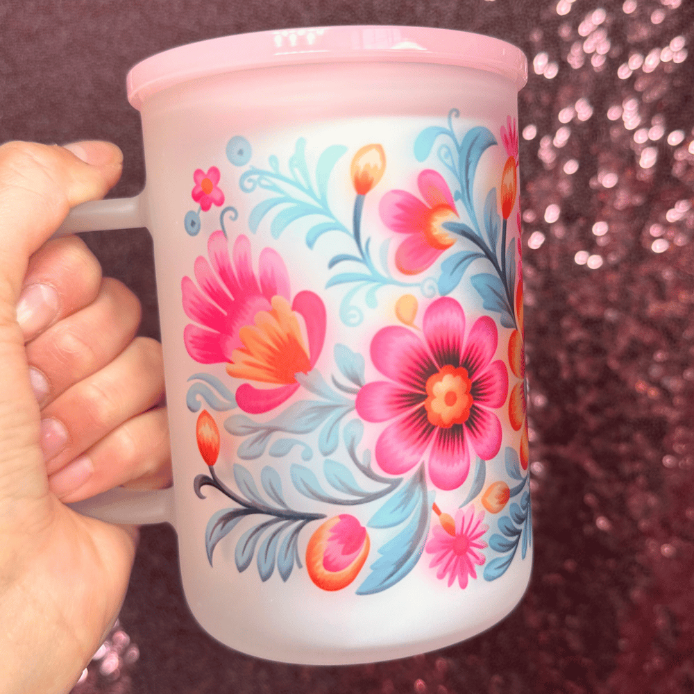 Image of Floral 17oz Glass Mug💐💖