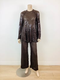 Image 2 of Vintage 1970s Halston Silk Chiffon Sequin Top & Pants Set