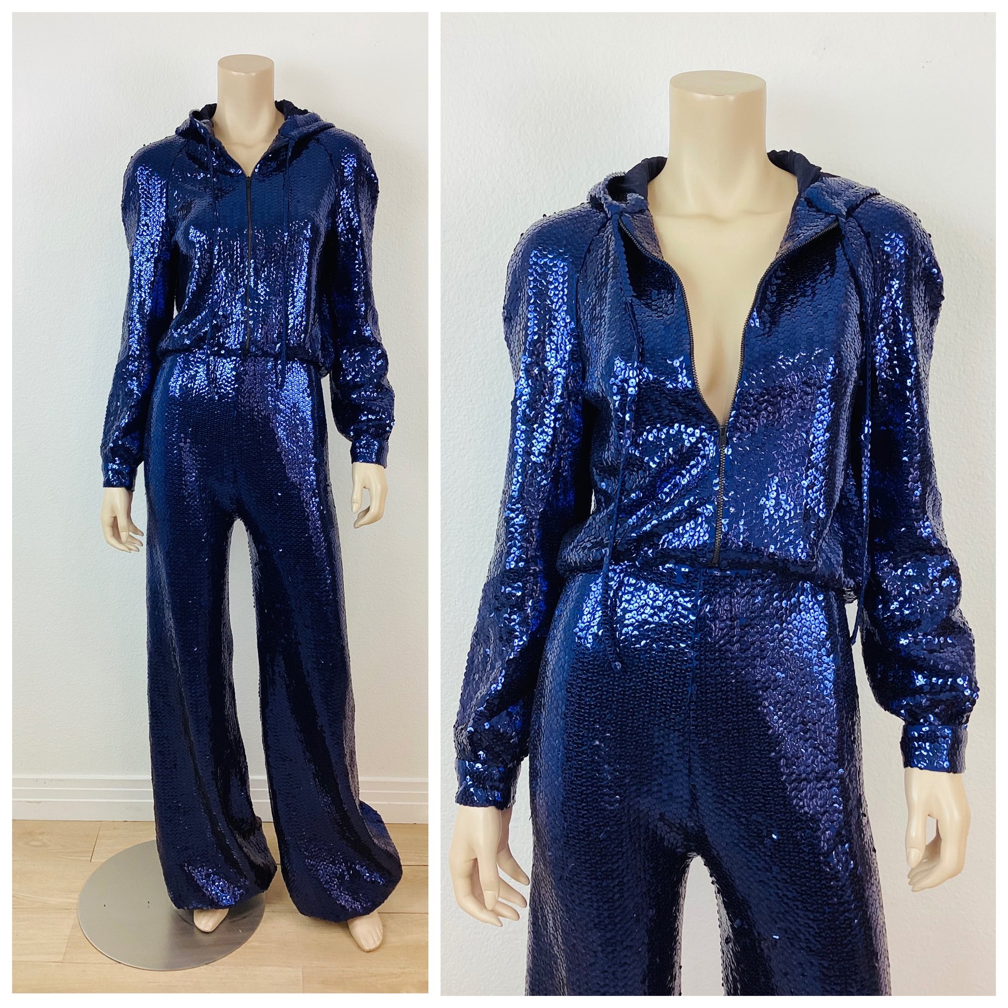 Vintage 1970s Halston Sequin Jogging Suit 2pc Jacket Harem Pants Set fabulous mess vintage