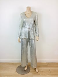 Image 2 of Vintage 1970s Halston Sequin Jersey Tunic Top & Pants Set
