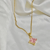 crystal pink square necklace