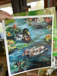 Image 2 of PRINT 12x14.5~" Limited Edition Print of "Watching Them Swim" - Mallard Duck print