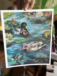 Image 3 of PRINT 12x14.5~" Limited Edition Print of "Watching Them Swim" - Mallard Duck print