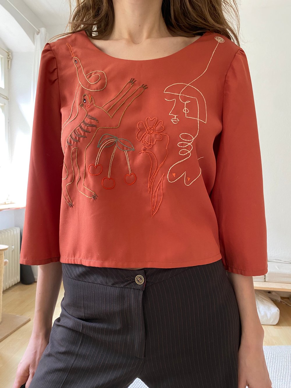 Image of Margareth shirt Updated, in terracotta 100%organic tencel, handmade in Berlin