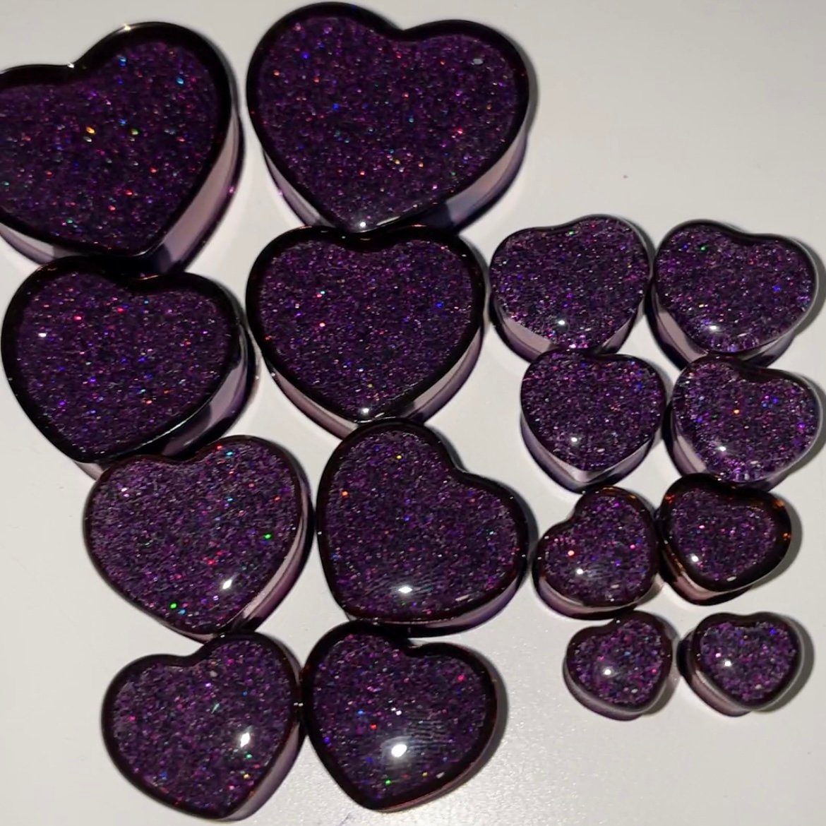 Image of Purple Glitter Heart Plugs (sizes 0g-1 1/8)