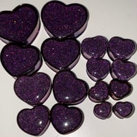 Purple Glitter Heart Plugs (sizes 0g-1 1/8)