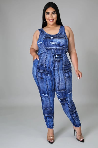 Image of 3PACK PLUS SIZE "LUNCH W/BAE" JUMPSUIT W/DRAWSTRING WAIST