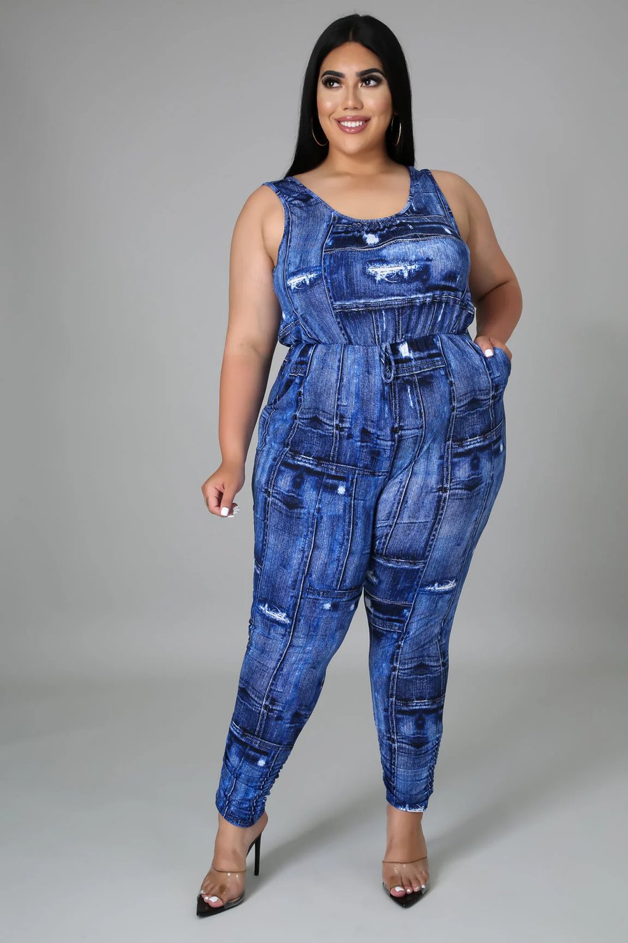 Image of 3PACK PLUS SIZE "LUNCH W/BAE" JUMPSUIT W/DRAWSTRING WAIST